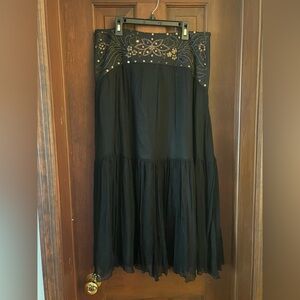 MARINA 100% Silk Black Drop Waist Skirt with Gold Beading
